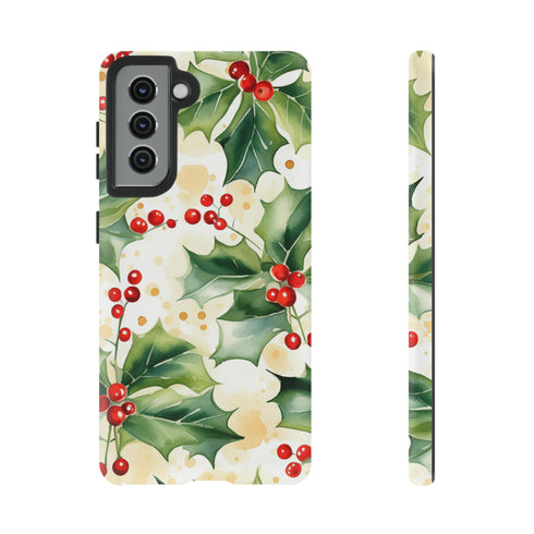 Christmas Holly on a Golden Background - Impact Resistant Phone Case Samsung Galaxy S21 Matte
